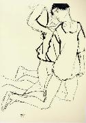 Egon Schiele Two Kneeling Figures painting